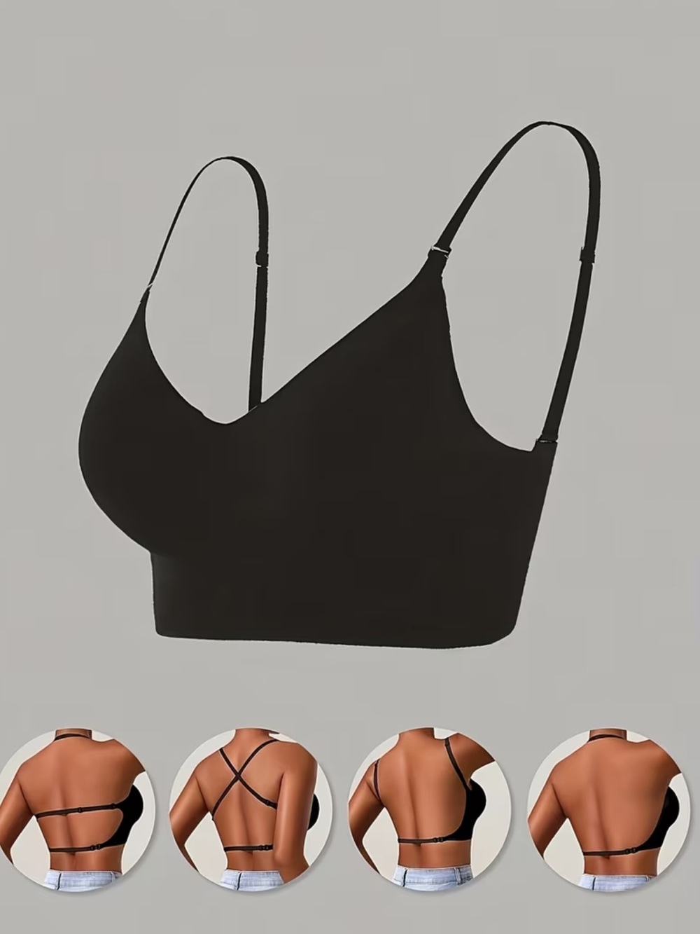 Black, Backless, Convertible, Comfortable Bra